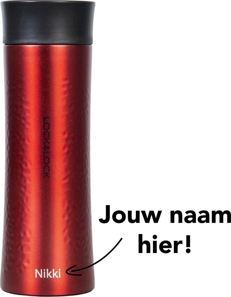 Lock&Lock RVS Thermosfles met naam |Gepersonaliseerd cadeau | Relatiegeschenk | Duurzaam – 400 ml – Rood