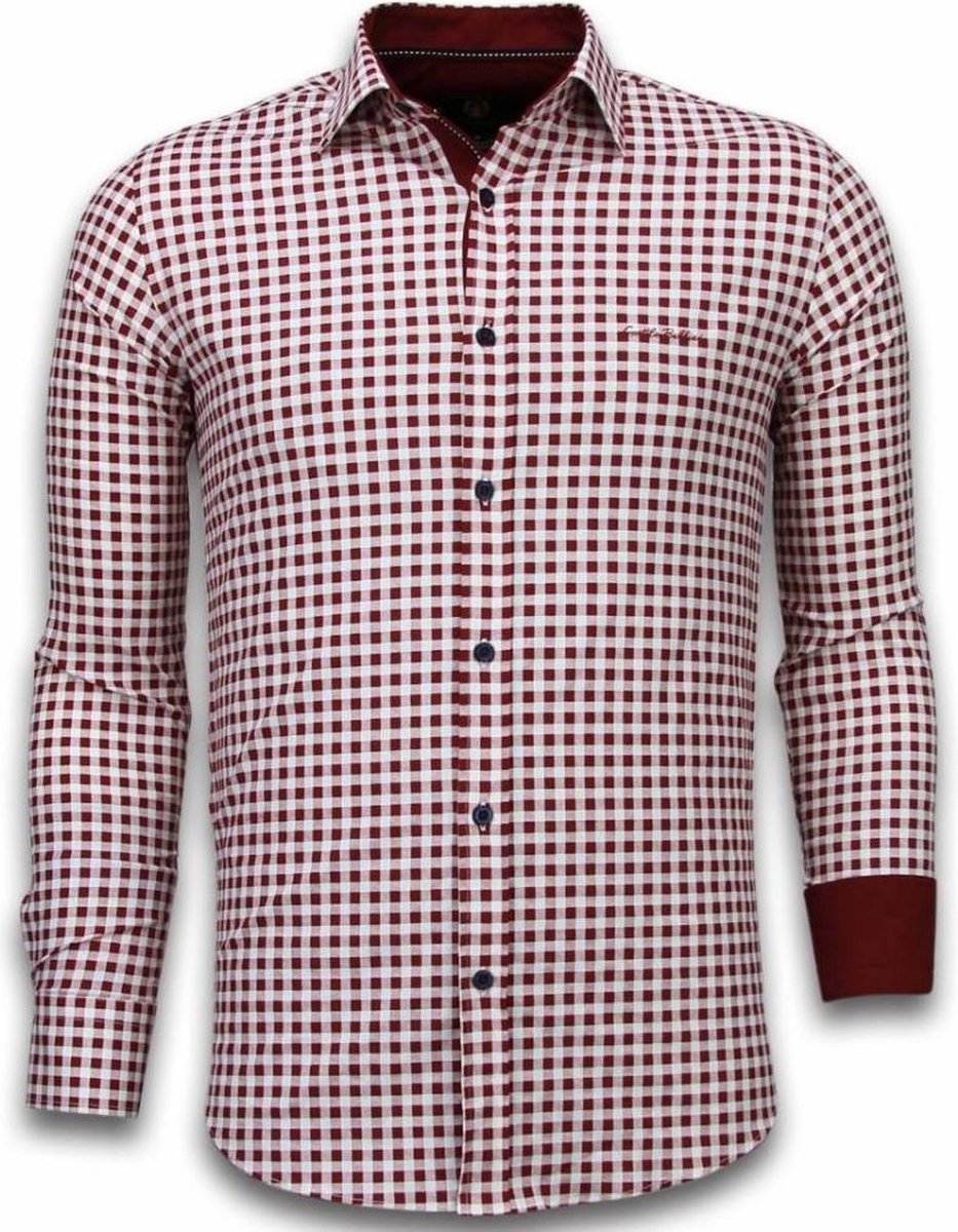 TONY BACKER Italiaanse Overhemden - Slim Fit Overhemd - Blouse Garment Pattern - Rood - Maten: L