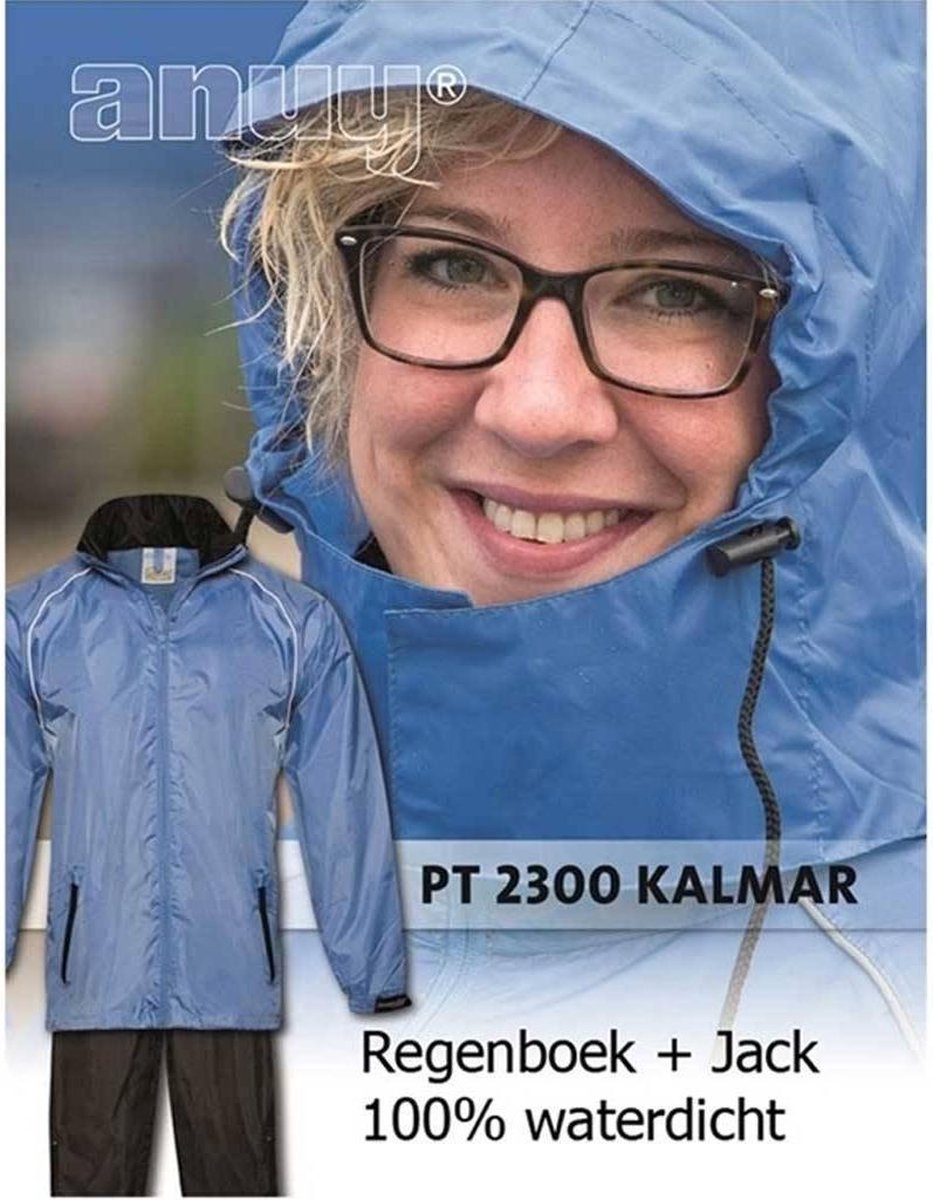Anuy Kalmar Regenpak - Maat L  - Unisex - blauw/zwart