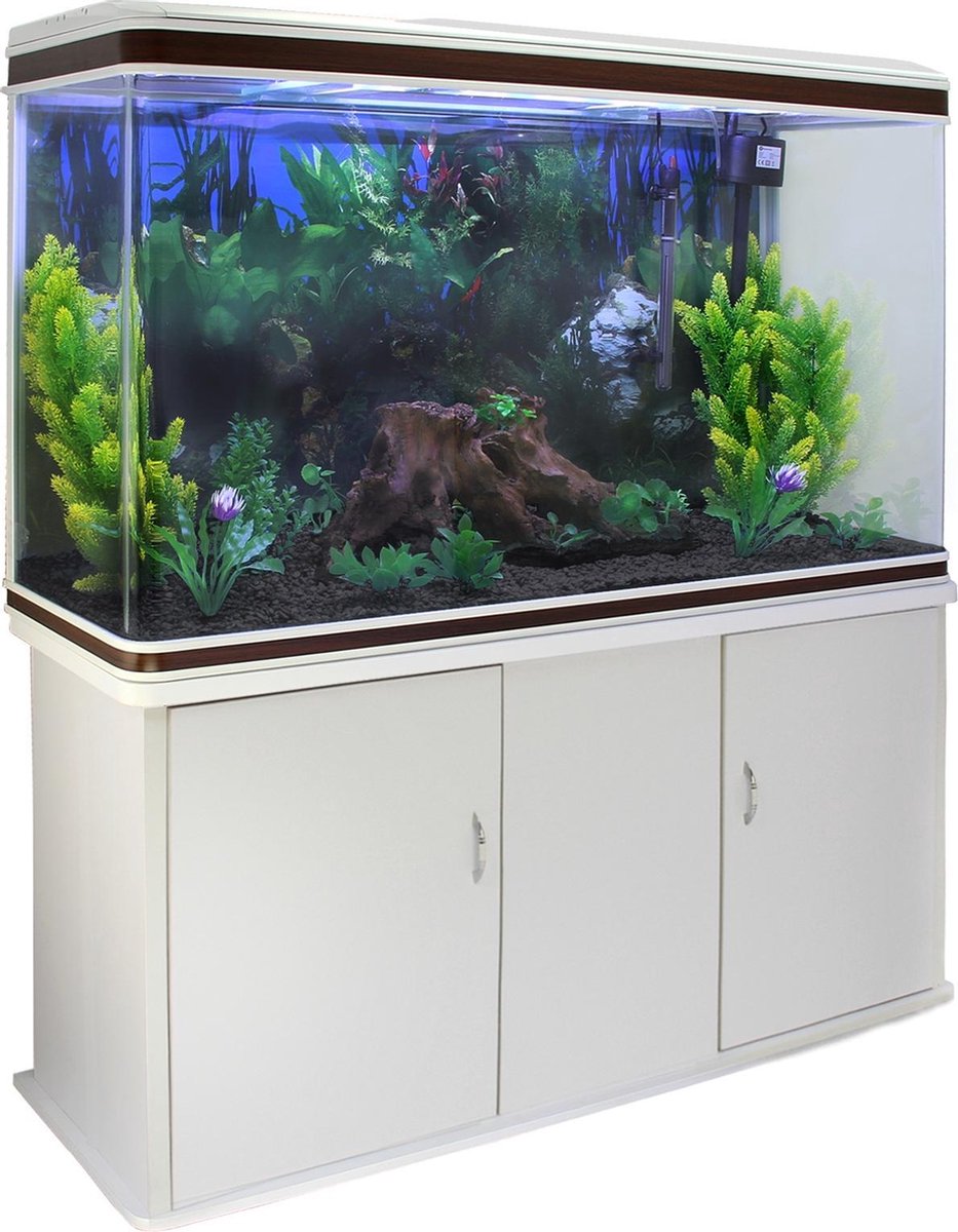 Aquarium 300 L Wit starterset inclusief meubel - Zwart grind - 120.5 cm x 39 cm x 143