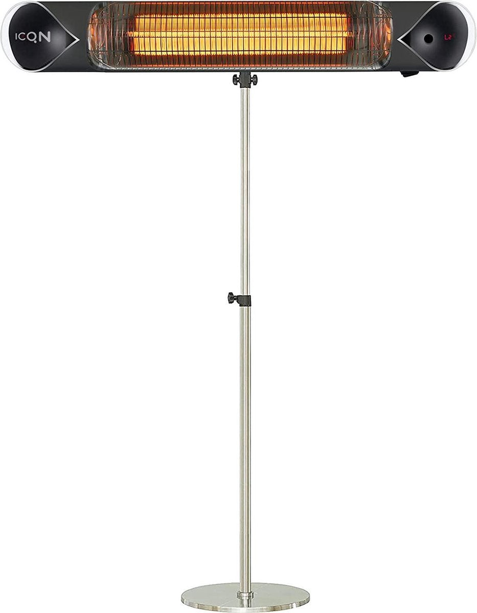ICQN Infrarood Kachel met Roestvrijstalen Houder - 2500 W - tot 24m² - 4 Verwarmingsniveaus - Afstandsbediening - Terraskachel - IP65-certificering