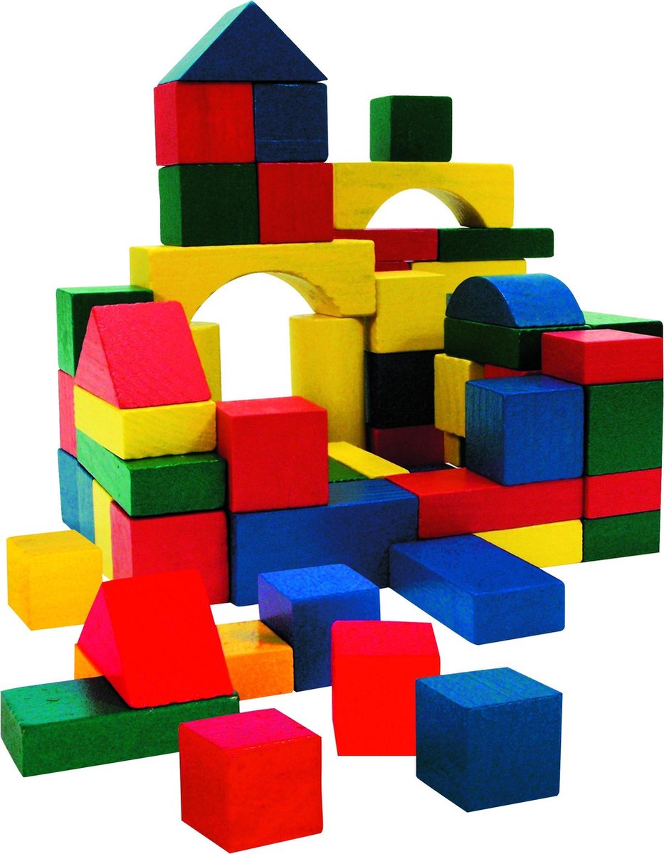 Marionette Wooden Toys Houten Blokken - 100 Stuks - in Opbergton - Rood- Geel-Groen-Blauw