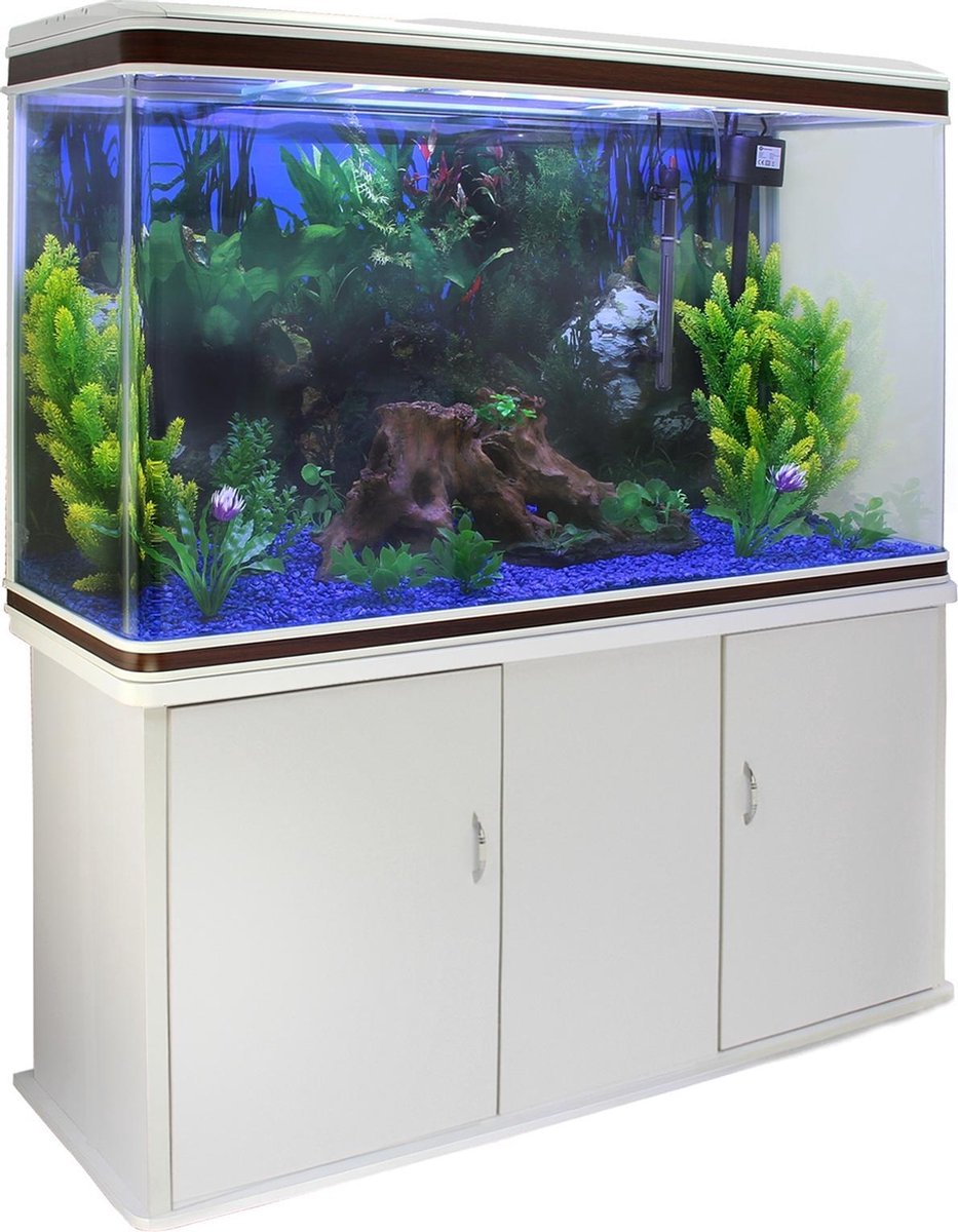 Aquarium 300 L Wit starterset inclusief meubel - blauw grind - 120.5 cm x 39 cm x 143