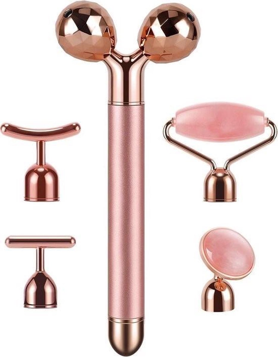 5-in-1 Elektrische Jade Roller - Gezichtsroller - Massage- Vibrerend- Face roller- Gezichtsmassage MET gratis GUA SHA schraper
