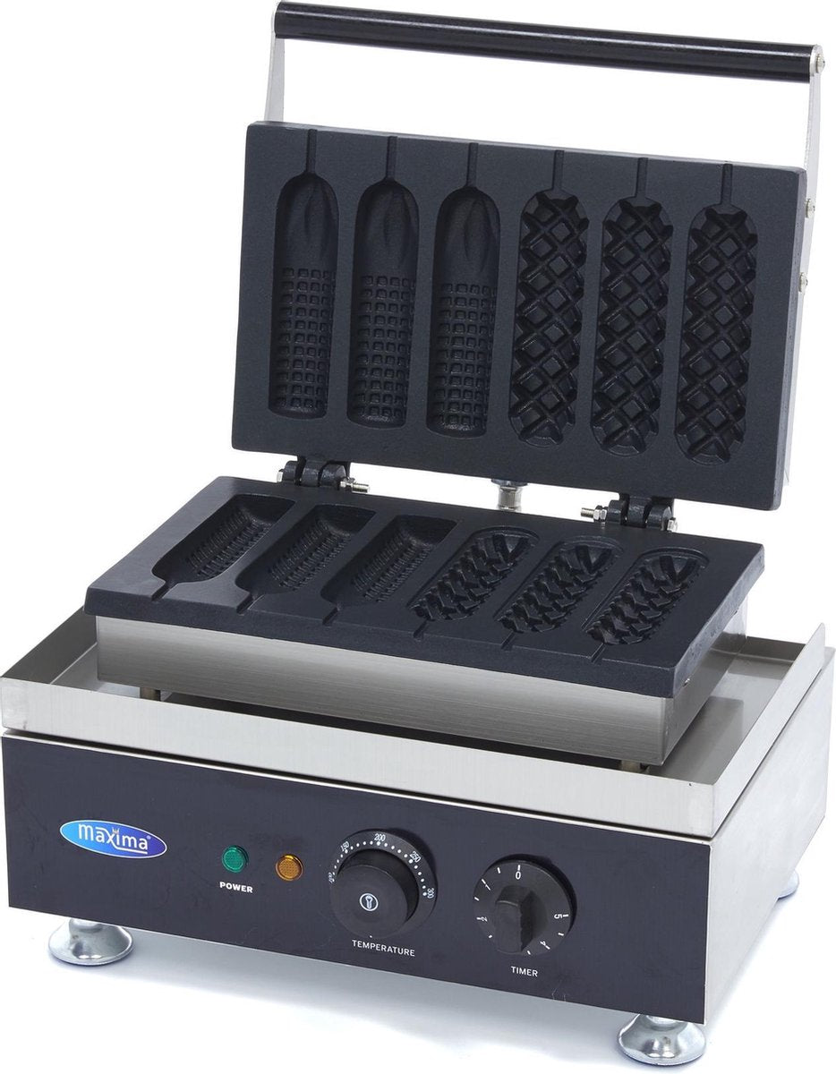 Wafelijzer Corn Dog / Hot Dog / Worstenbroodjes - 6 stuks - RVS - Instelbare Temperatuur - met Lekbak - Professionele Hot Dog Apparaat- Maxima