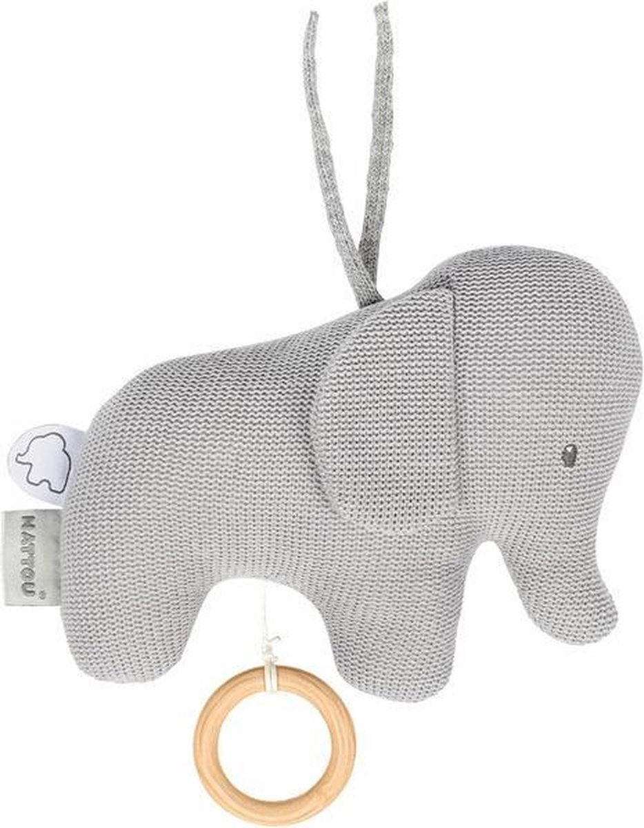 Nattou Olifant Tembo - Knuffel met Muziek - 22 cm - Tricot - Grijs