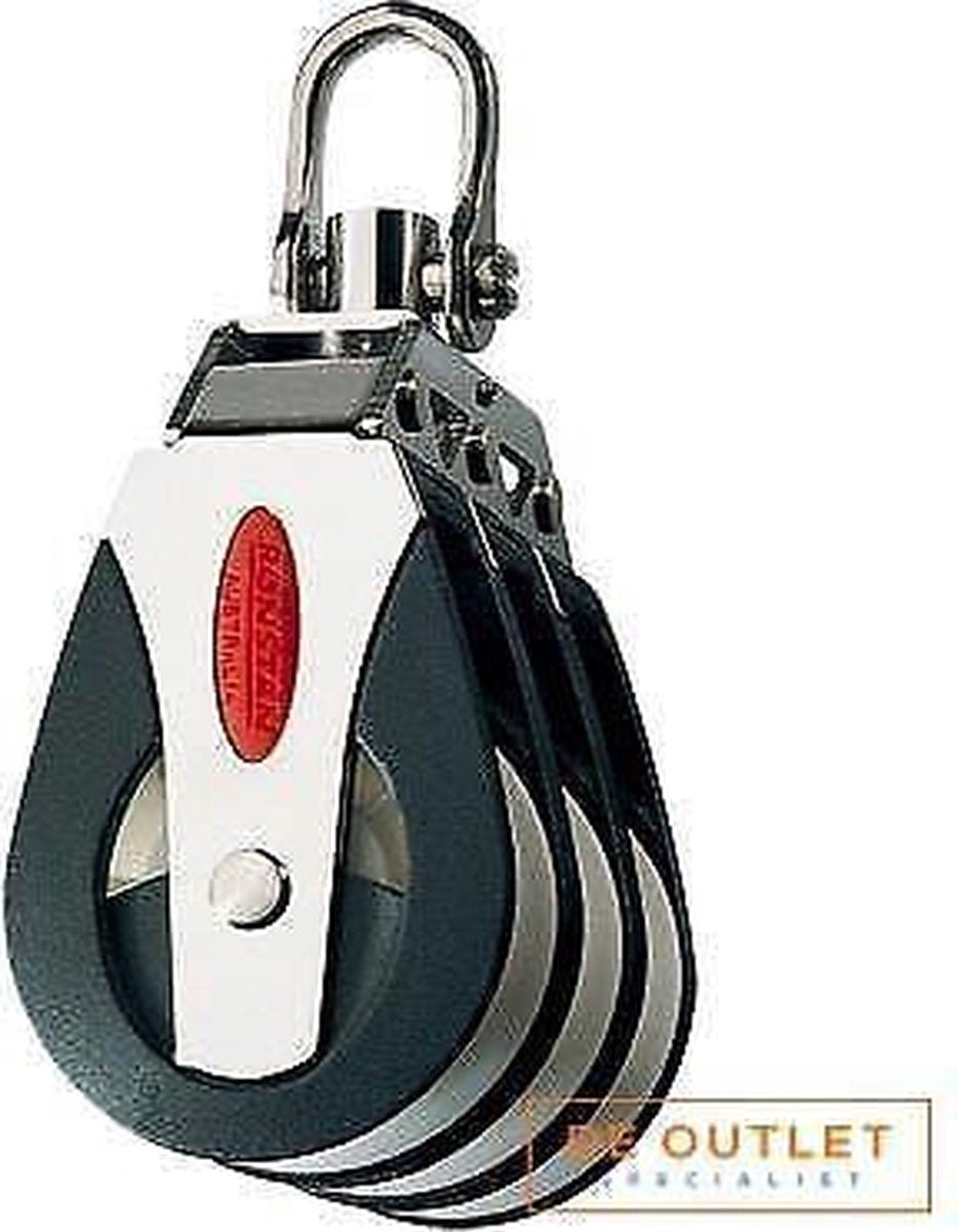 Ronstan drieschijfs blok 50mm met swivel en sluiting RF51300