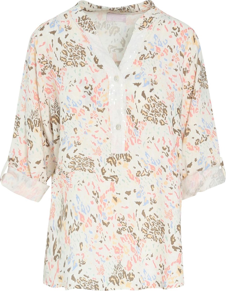 Cassis - Linnen blouse met dierenhuidprint - Ecru