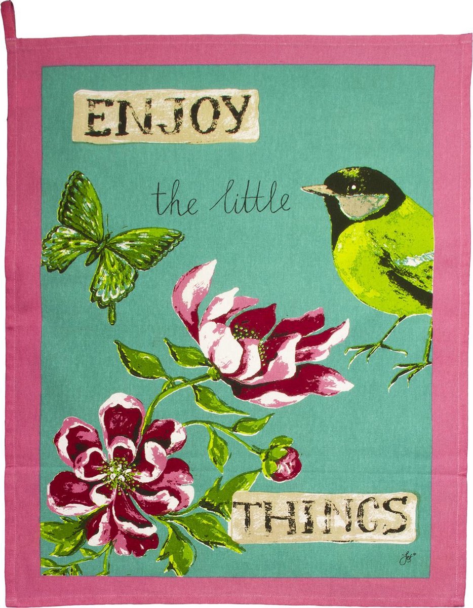 Jet - Keukendoek - Theedoek - Katoen - Groen - Bloem -Vlinder - Vogel