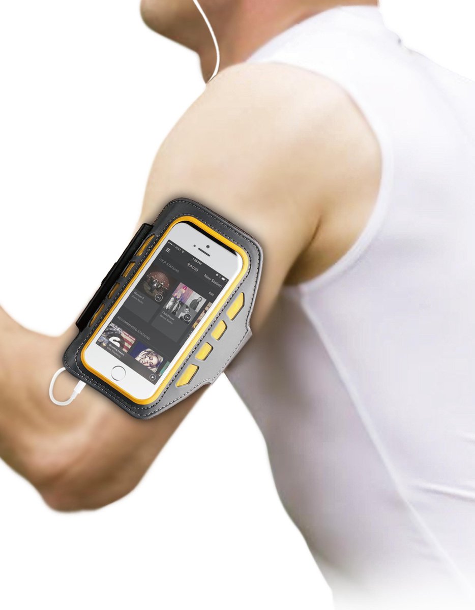 BeHello Universele LED Sportsarmband L - Grijs/Geel