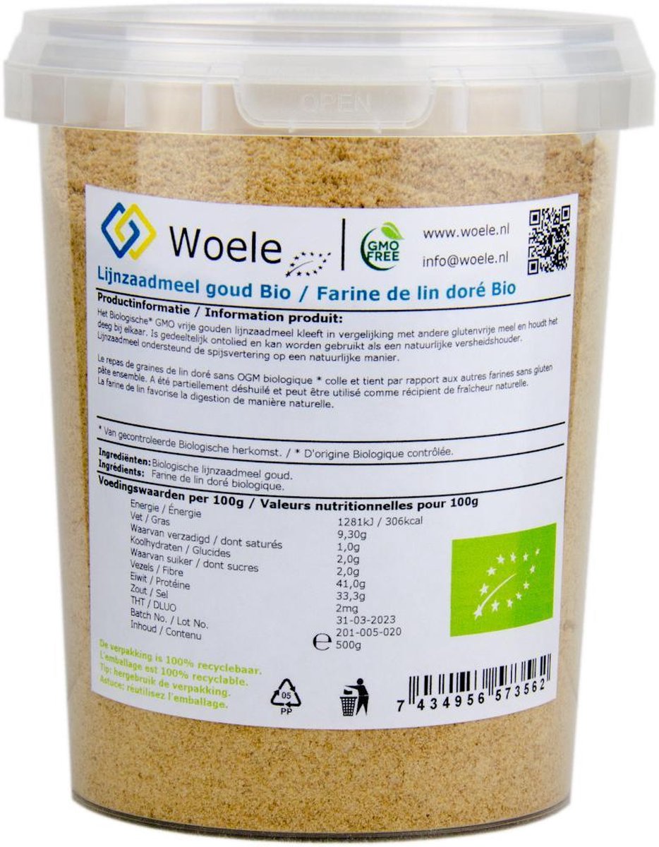 Lijnzaadmeel Bio Blond Goud Geel 500g GMO vrij