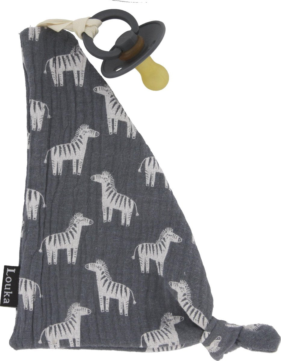 Louka speendoekje driehoek zebra grijs - jongen - meisje - hydrofiel katoen - speenknuffel - excl. bibs speen