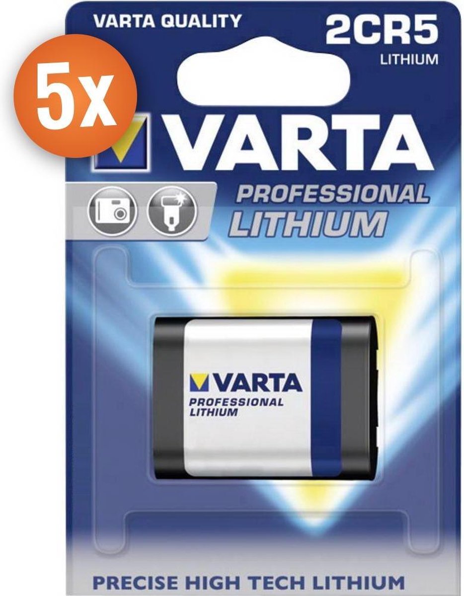 Voordeelpak van 5 x Varta Photo Lithium batterijen 2CR5