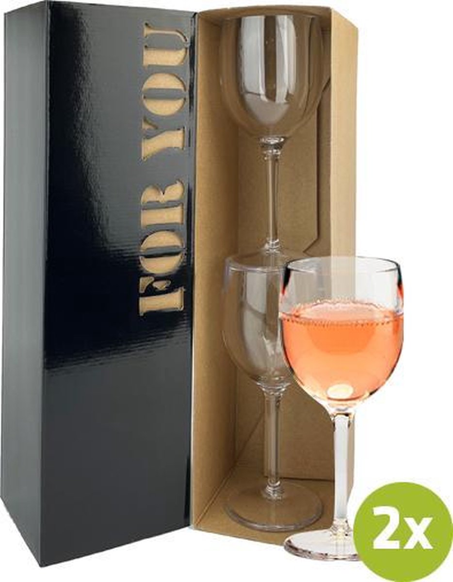 2x Wijnglas Malaga 22cl cadeauset | Onbreekbare kunststof / plastic drinkglazen