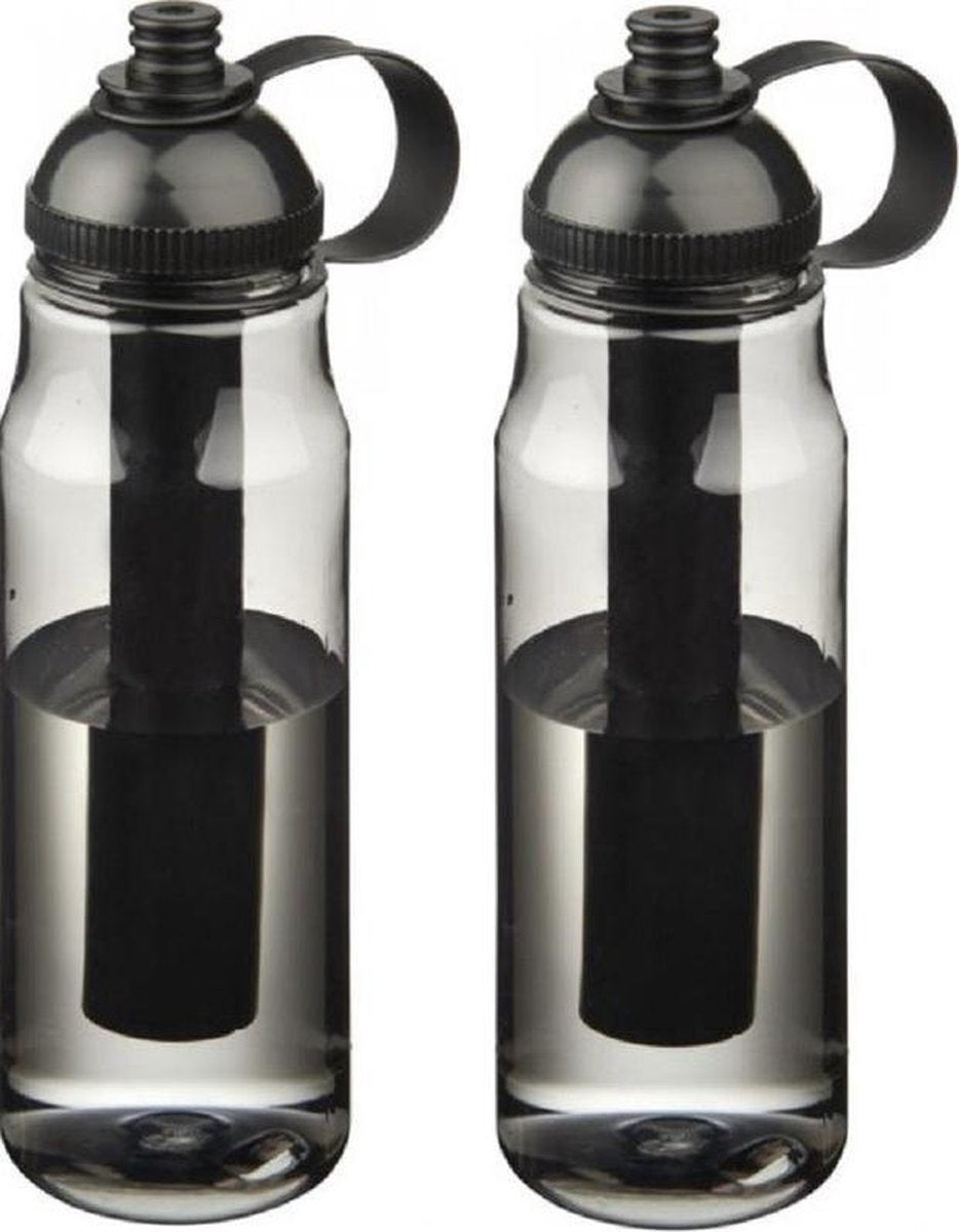 2x Zwarte drinkflessen/waterflessen met koelelement 700 ml - Sportfles - BPA-vrij