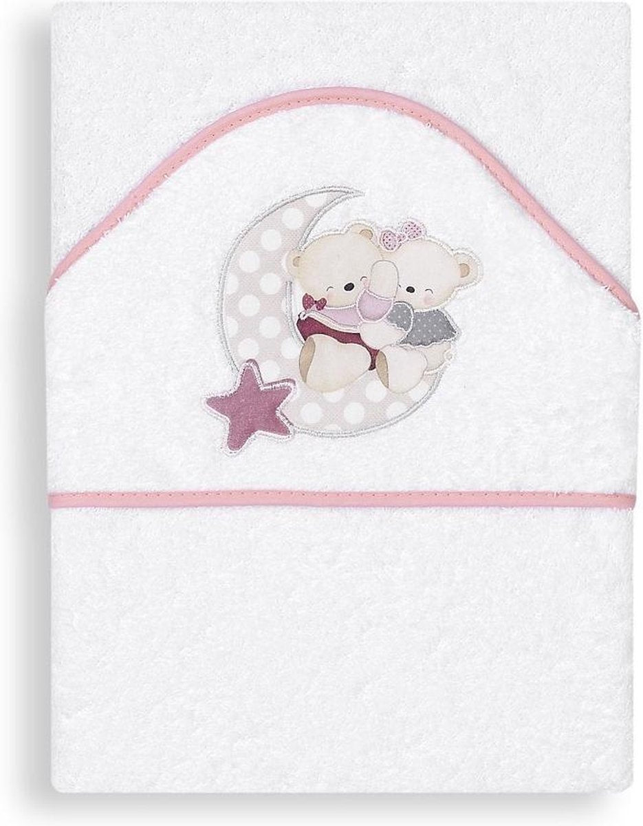 Interbaby Badcape Beertjes Junior 100 Cm Katoen Wit/roze
