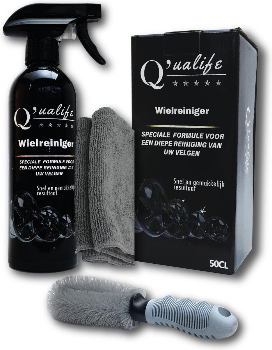 Q’ualife® Velgenreiniger Auto – Velgenborstel – Auto Reiniging Set – Velgen Reinigingsset – Complete Set inclusief Borstel en Microvezeldoekjes