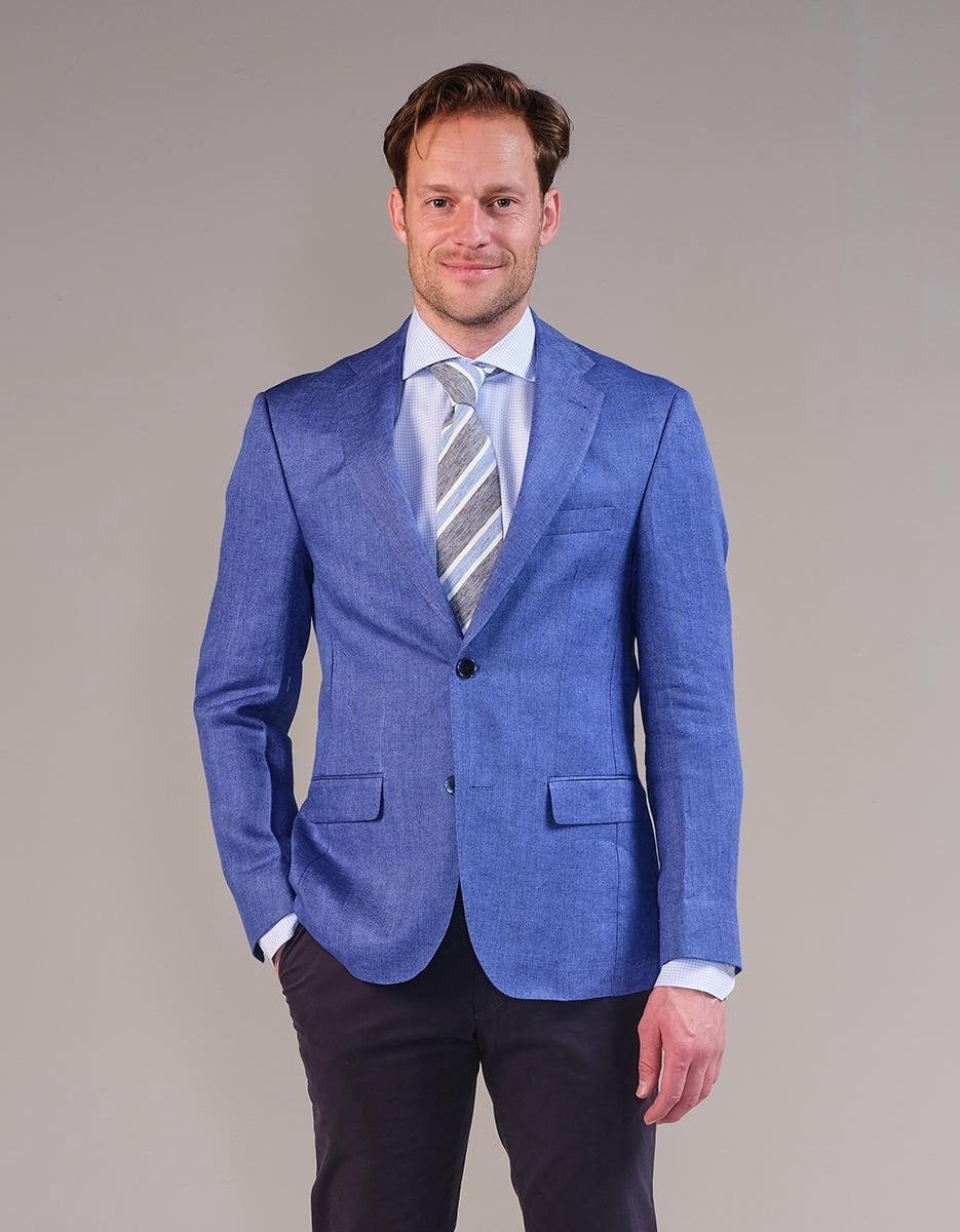 Steppin' Out Spring 2021  Linnen Blazer Mannen - Regular Fit - Linnen - Blauw (46)