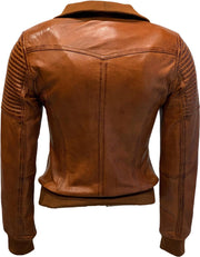 Leren bomber dames jas cognac-Roma - 36