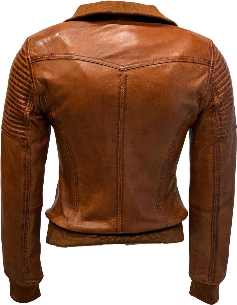 Leren bomber dames jas cognac-Roma - 36