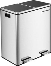 Nancy's XL Metalen Duo Prullenbak - 2 Vakken Afval Scheiden - 2x30 Liter Afvalscheiding Pedaalemmer