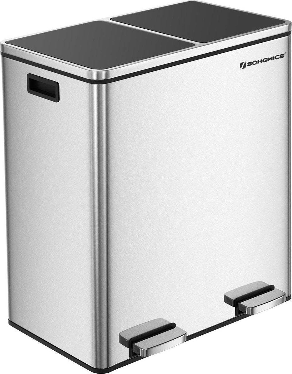 Nancy's XL Metalen Duo Prullenbak - 2 Vakken Afval Scheiden - 2x30 Liter Afvalscheiding Pedaalemmer