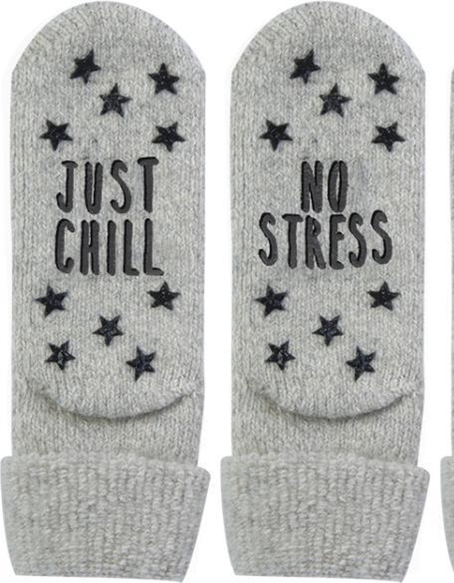 Homesocks just chill/ no stress met antislip lichtgrijs  - 46