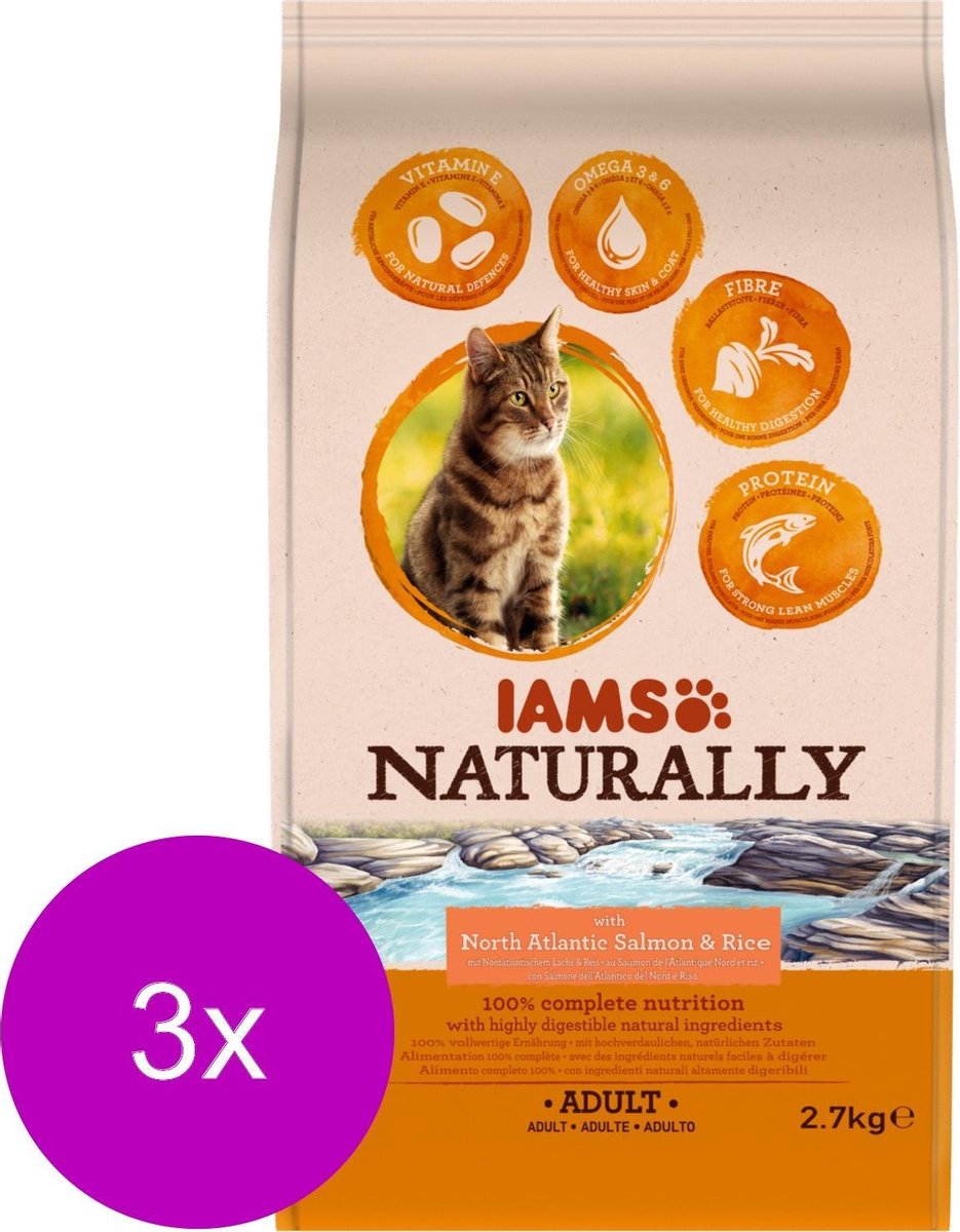 3x Iams Naturally Kat Adult North Atlantic Zalm & Rijst 2