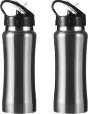 Set van 2x stuks drinkfles/waterfles 600 ml metallic zilver van RVS - Sport bidon waterflessen