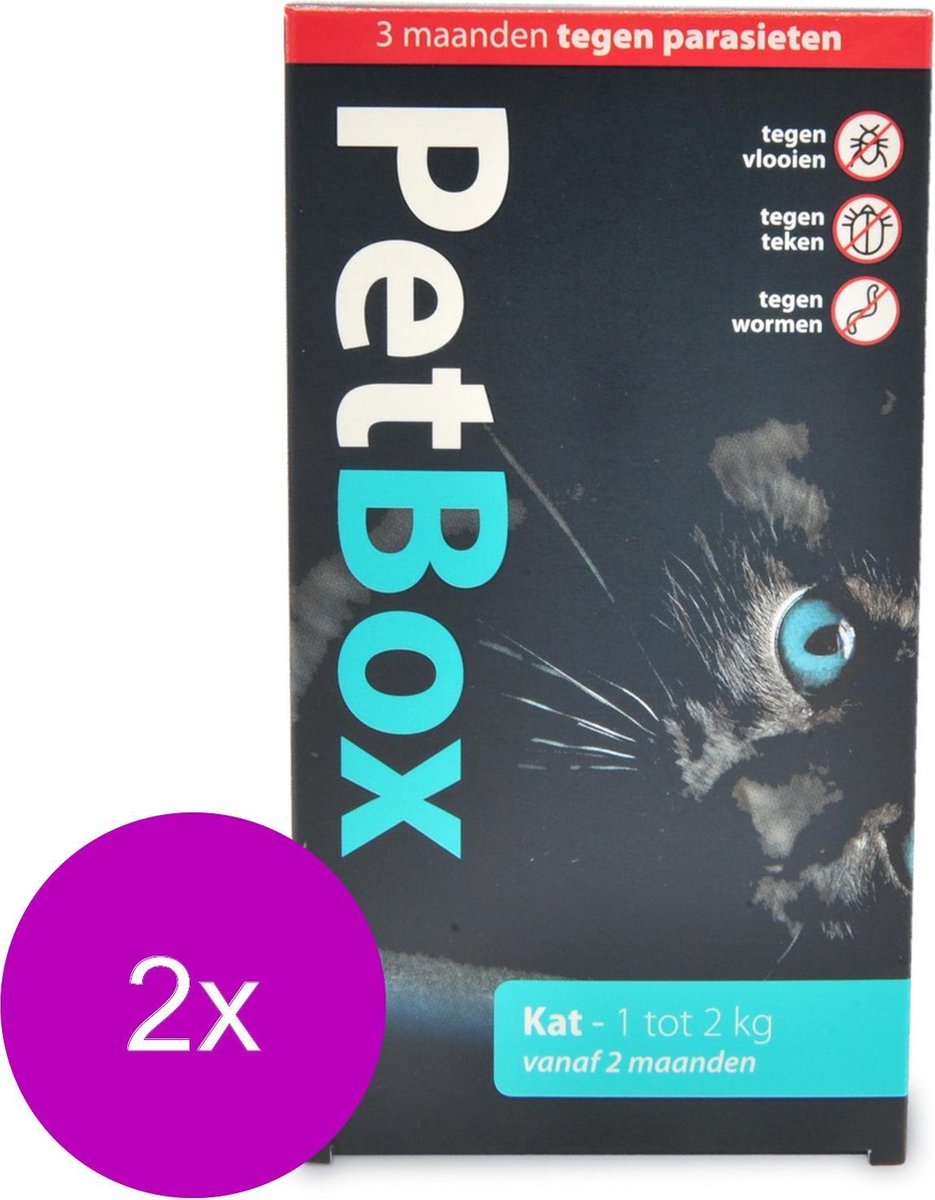 Petbox Kat Vlo. Teek & Worm - Anti vlo - teek- worm - 2 x 1-2 Kg Small