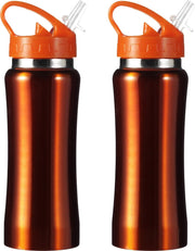 Set van 2x stuks drinkfles/waterfles 600 ml metallic oranje van RVS - Sport bidon waterflessen