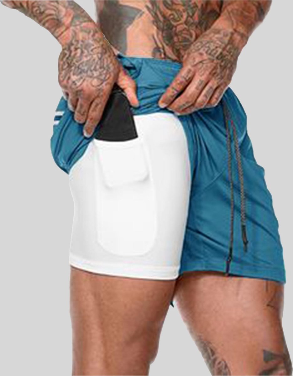 Sportbroek voor Heren - Gym broek met mobiel zak - 2 in 1 Shorts - Sport broekje – Fitness broek – Thermo sportbroek - trainingsbroek - short pants – Heren sportbroek