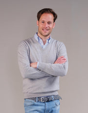 Steppin' Out Spring 2021 Trui Cotton Cashmere V-Neck Mannen - Regular Fit - Katoen - Grijs (XXL)