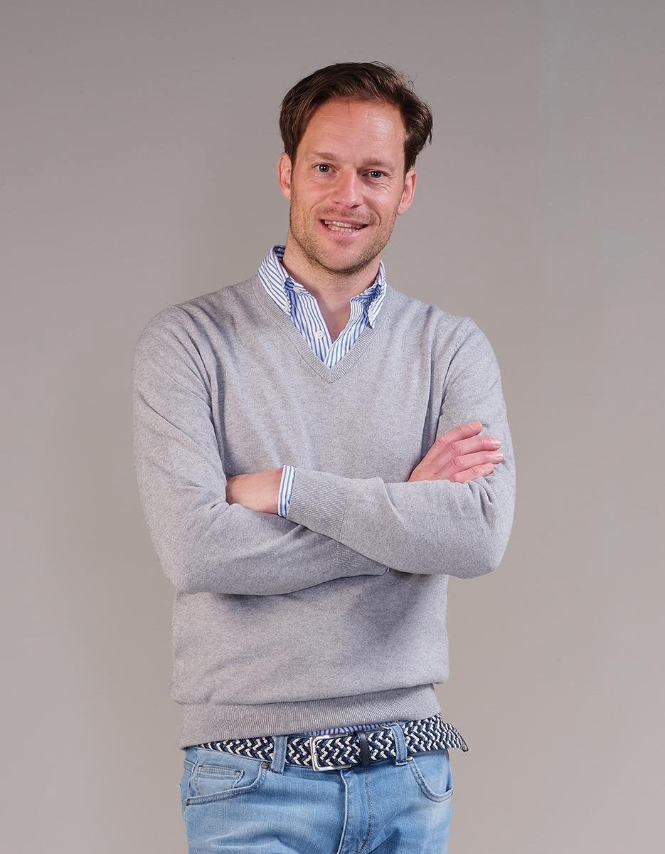 Steppin' Out Spring 2021 Trui Cotton Cashmere V-Neck Mannen - Regular Fit - Katoen - Grijs (XXL)