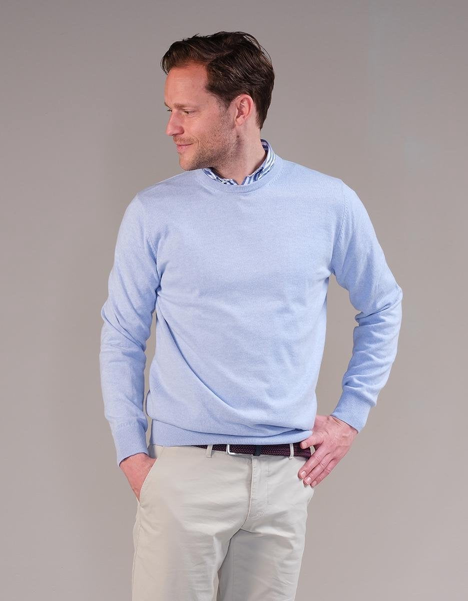Steppin' Out Spring 2021 Trui Cotton Cashmere Crew Neck Mannen - Regular Fit - Katoen - Blauw (XL)