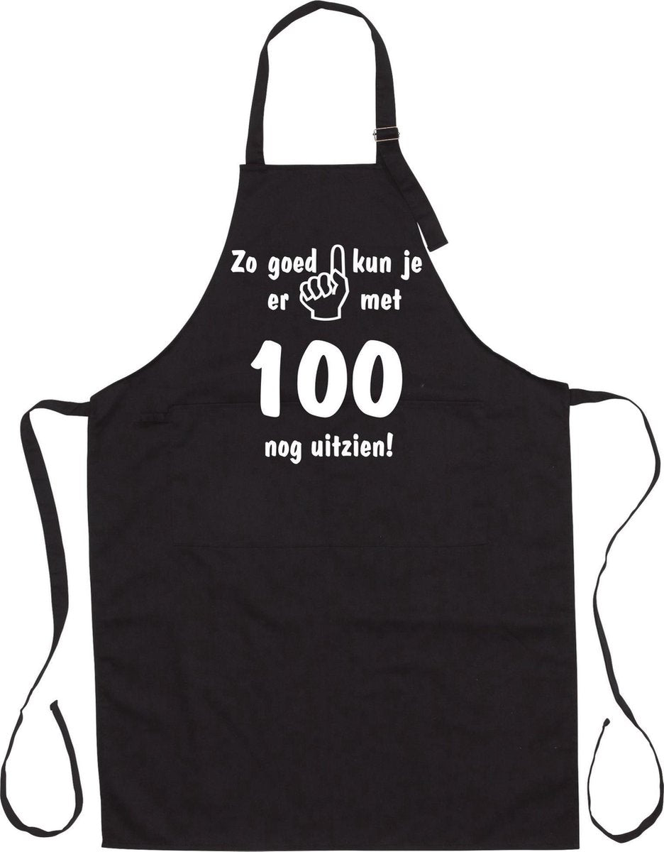 Mijncadeautje - Luxe Keukenschort - Zo goed kun je er uitzien 100 jaar - Unisex - Zwart - Leeftijd
