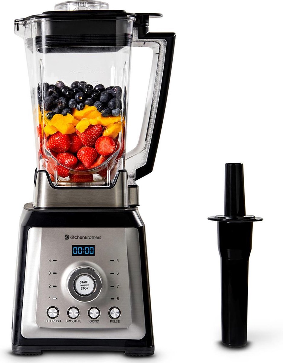 KitchenBrothers Power Blender - 2000W - 2L - Smoothies - IJscrusher - 8 Standen - 4 Snelheden - RVS