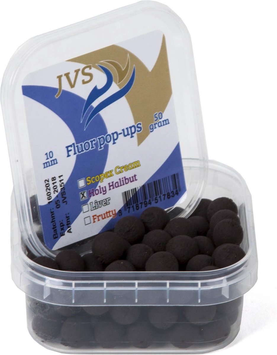 JVS Holy Halibut - Fluor Pop-Up Boilie - 10mm - 50g - Zwart