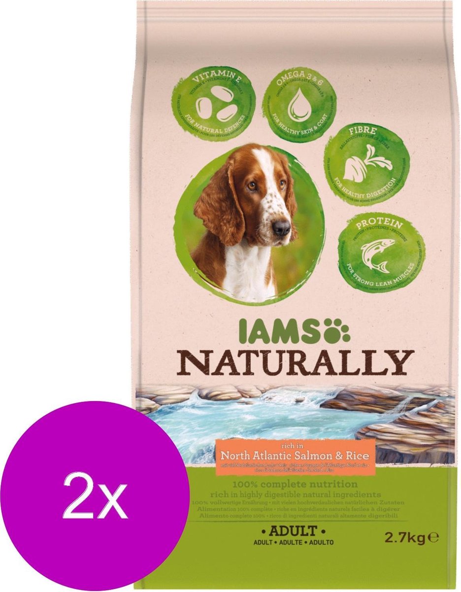 Iams Naturally Dog Adult Zalm&Rijst - Hondenvoer - 2 x 2.7 kg