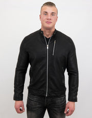 Enos Nep leren jas heren - Motor Jack - Zwart - Maten: L
