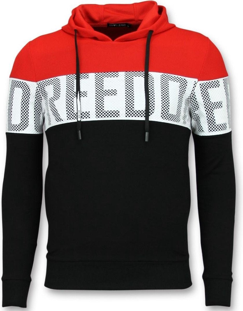 Enos Striped Hooded Sweatshirt - Hoodie met Capuchon - Rood - Maten: S