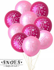 Snoes * Set van 10 Ballonnen * Eerstje verjaardag * 1 Jaar * Meisje * Birthday * Set Ballonnen * Roze * Verjaardag * Vier feest * Verjaardag * Nummer 1
