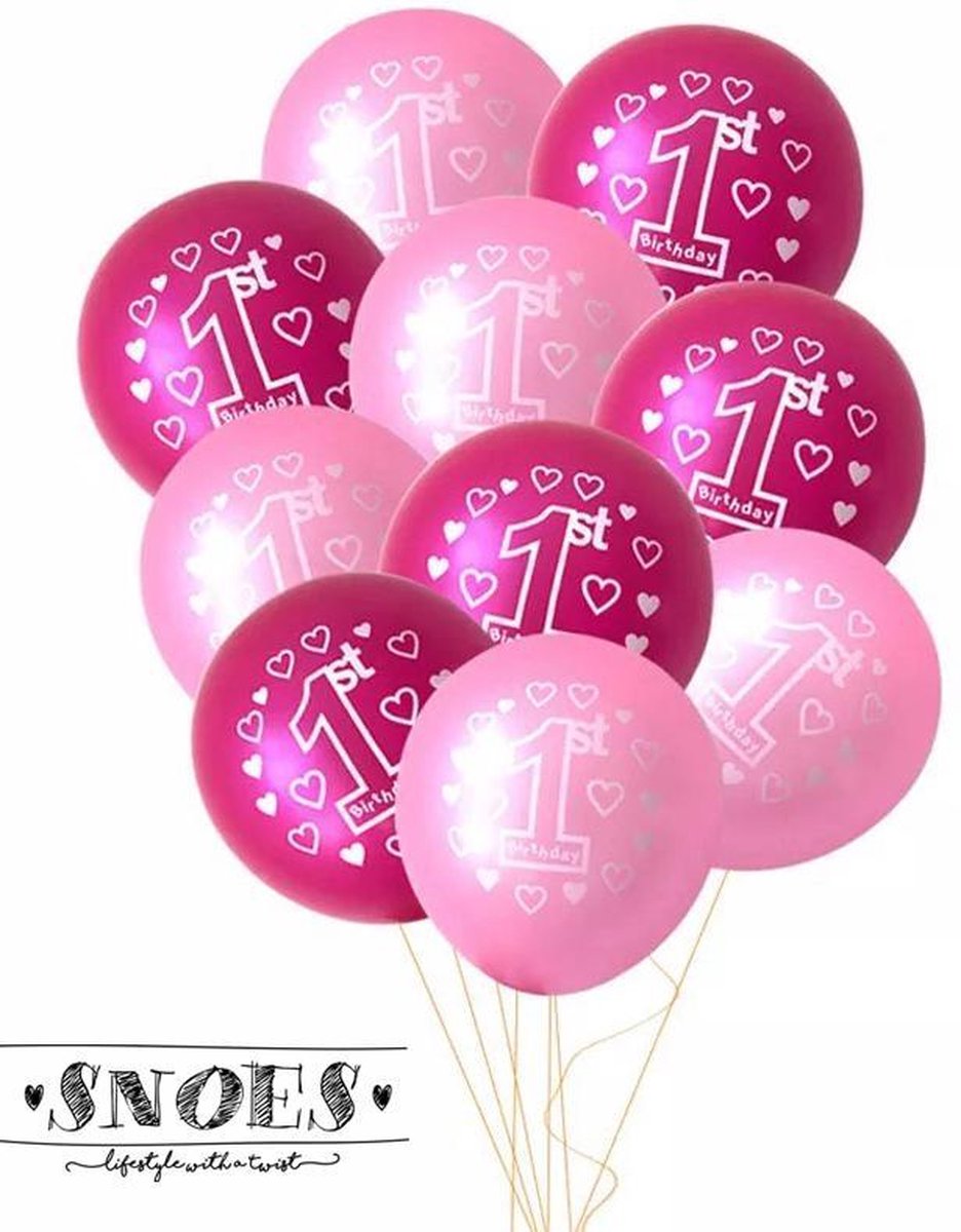 Snoes * Set van 10 Ballonnen * Eerstje verjaardag * 1 Jaar * Meisje * Birthday * Set Ballonnen * Roze * Verjaardag * Vier feest * Verjaardag * Nummer 1