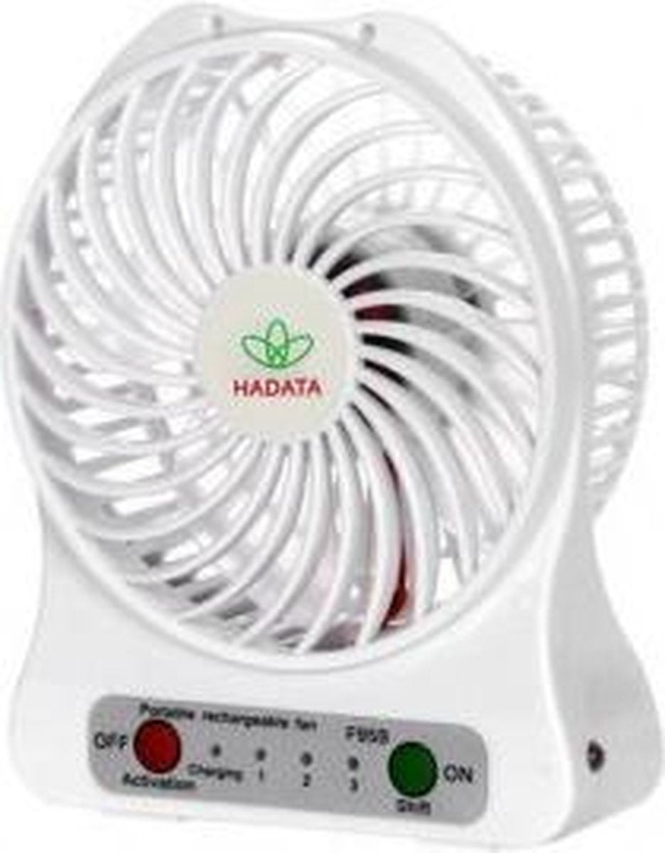 Draagbare oplaadbare LED-licht ventilator met accu en oplaadkabel - Wit