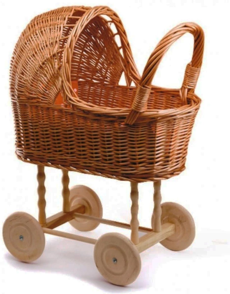 Rieten poppenwagen met houten wielen (Egmont Toys)