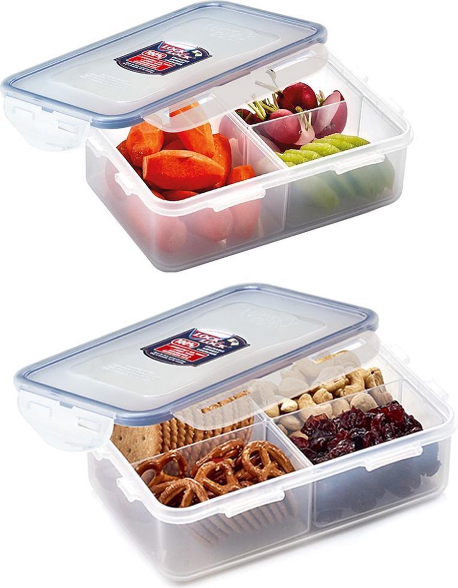 Lock&Lock Lunchbox | Snackdoosje met verdeelvakjes – Set van 2 stuks – 1 + 1