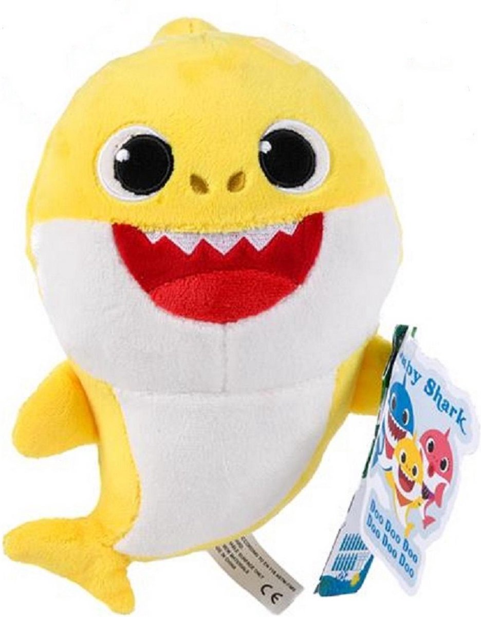 Baby Shark Ecopluche Baby Shark Knuffel 15 cm Geel
