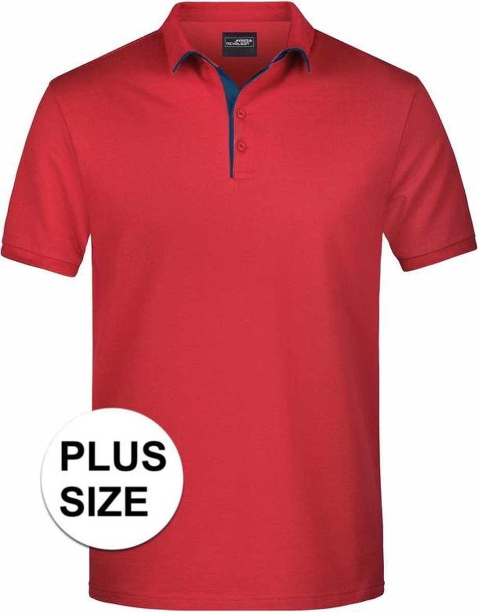 Grote maten polo shirt Golf Pro premium rood/navy voor heren - Rode plus size herenkleding - Werk/zakelijke polo t-shirts 3XL