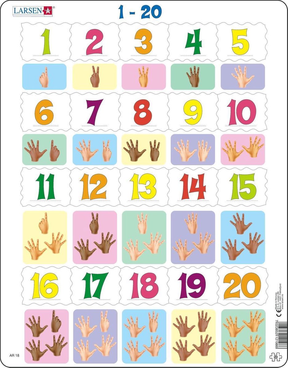 Puzzel Maxi Leren Rekenen - Getallen 1-20 - 20 stukjes