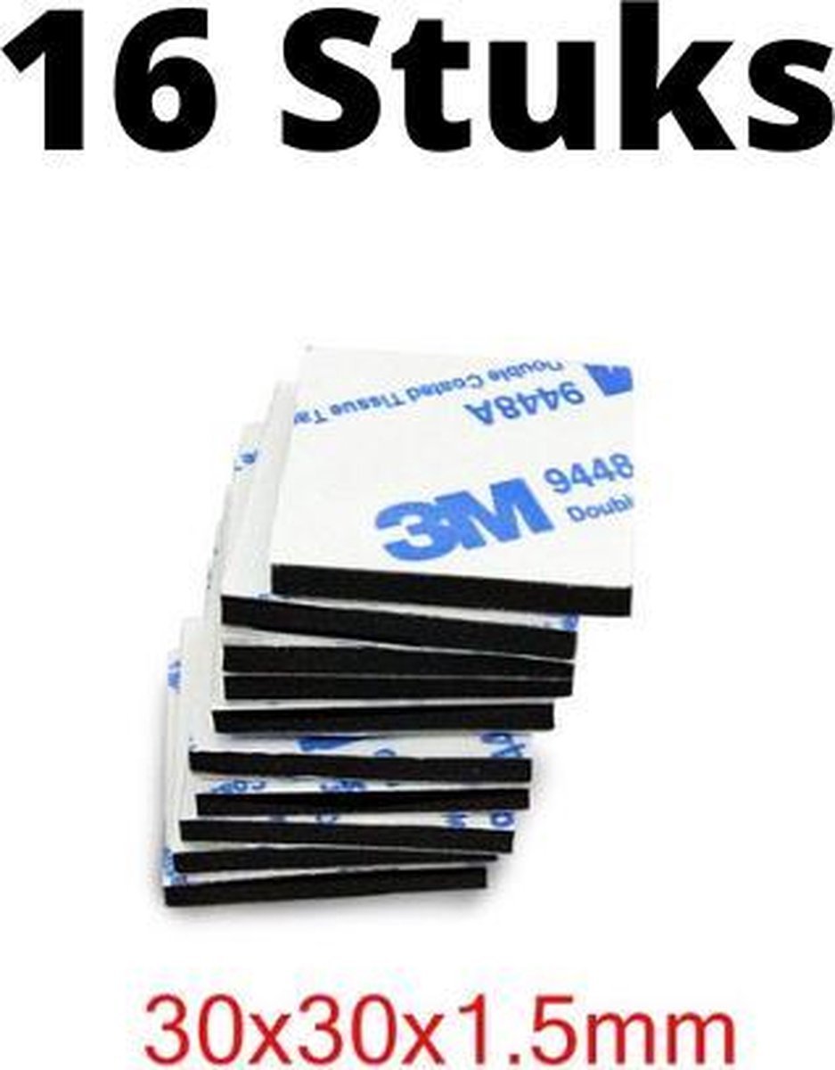 Dubbelzijdige Plakkers 3M - 16 STUKS - Stickers - Extra Sterk - Ophangen Poster en Foto - Knutselen - 30 x 30 x 1.5 mm - Plakkertjes - Klevers - Montage - DIY